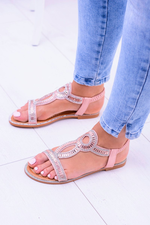 Dámske sandále s kubickým zirkónom práškom ružové