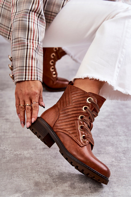 Kožené Prošívané Kozačky S Oteplením Hněde Torino