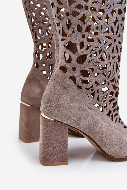 Suede Openwork Boots Lewski Shoes 3234 Cappuccino