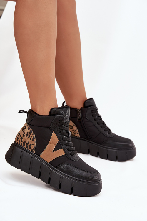 Kožené dámske platformové čižmy vyhrievané Vinceza 66838 Čierne