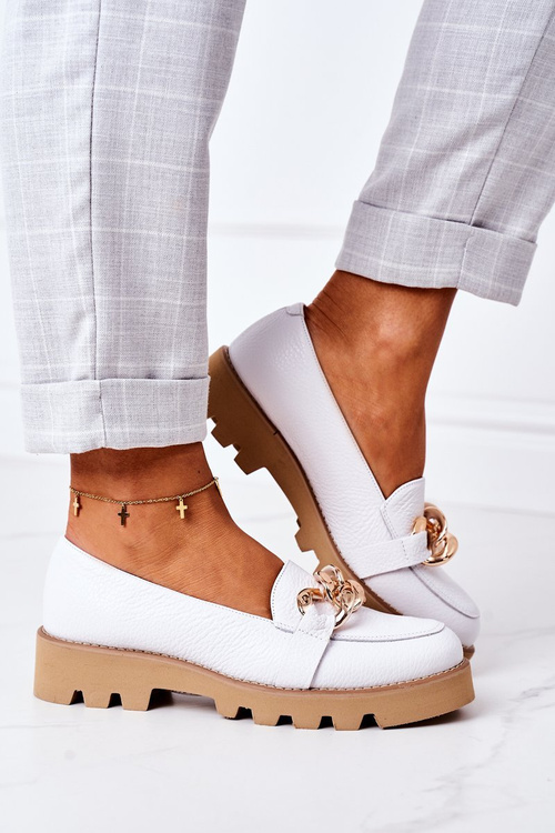 Kožené Mokasiny Lewski Shoes 3040 Bílé