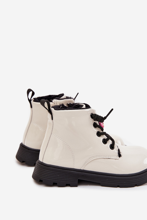 Zateplené dětské lakované kotníkové boty s přezkou Medvídek Bílá Jovellea
