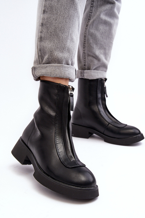 Dámské černé kotníčkové boty na plochém podpatku s zipem Elkasa