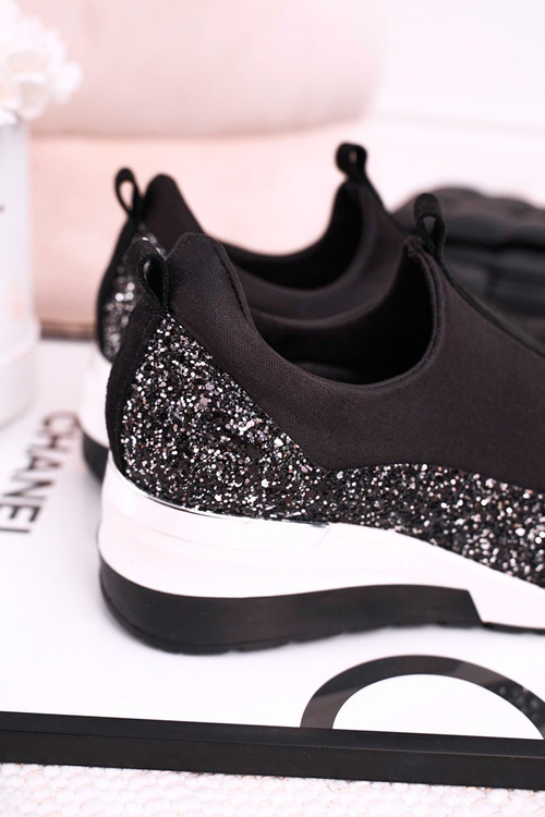 Dámské Klínové Kožené Boty Sneakersy Černé Stříbrné Frances