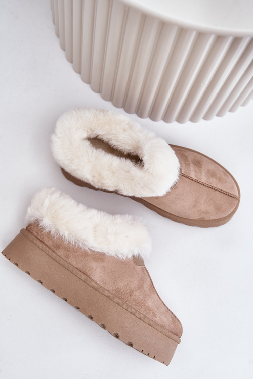 Sněhové Boty S Nízkým Svrškem S Kožíškem Na Platformě Eko Velur Tmavě Béžové Neathoria