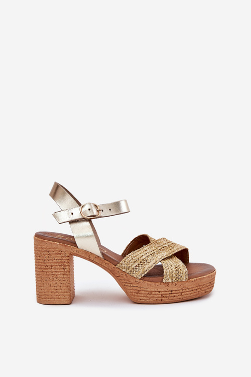 Kožené Sandále Na Opätku S Pletenými Pásikmi Zazoo 40460 Zlaté