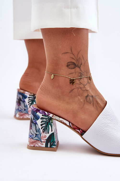 Dámské kůže Klapky na podpatku Lewski Shoes 3209/K Bílé