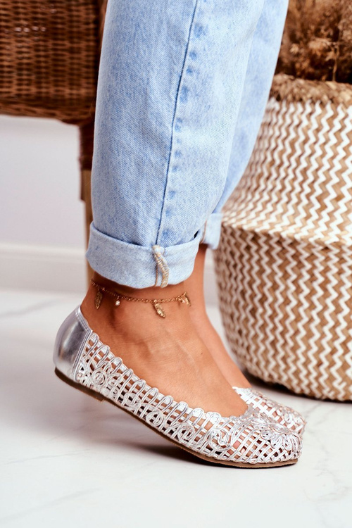 Lu Boo Dámska strieborná otvorená čierne baleríny nosia