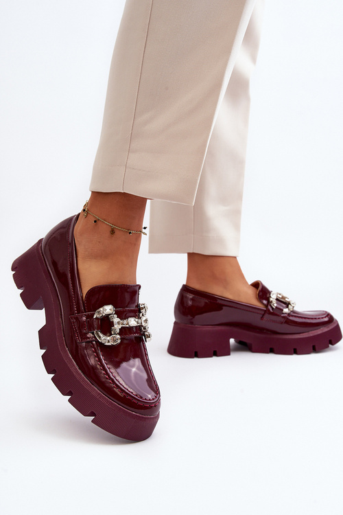 Dámske lakové mokasíny s ozdobou bordová Arsaba