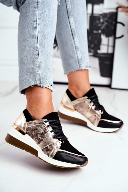 Kožené Klínové Tenisky Sneakers Zlaté Nicole 2465