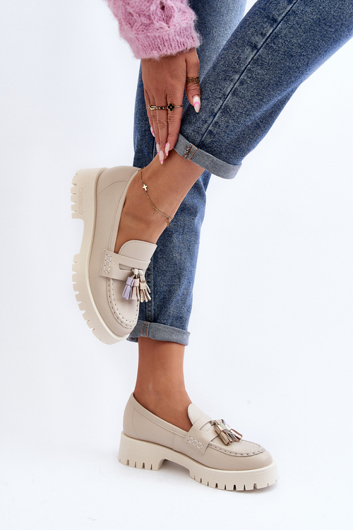 Dámské kožené mokasíny s ozdobou CheBello 4369 béžové