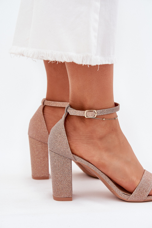 Lesklé Dámske Sandále Na Opätku Ružové Zlato Kavina