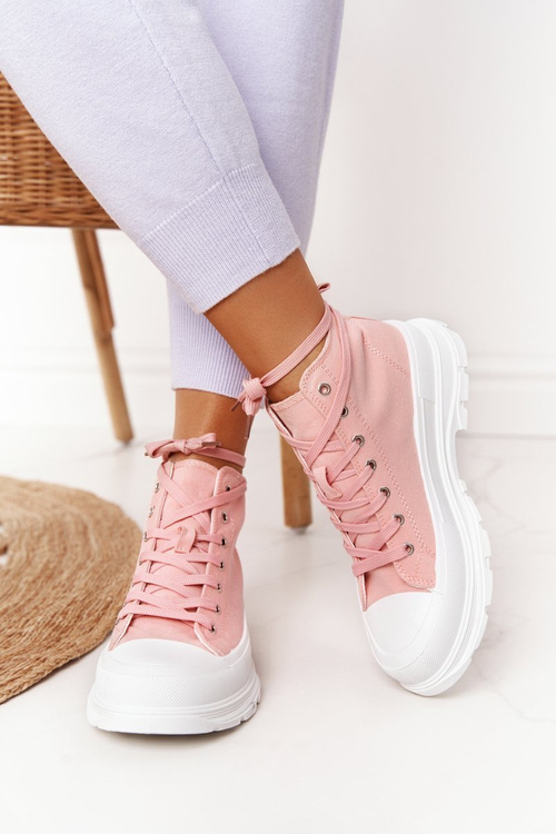 Dámske vysoké tenisky na veľkej jedinej ružovej gumu