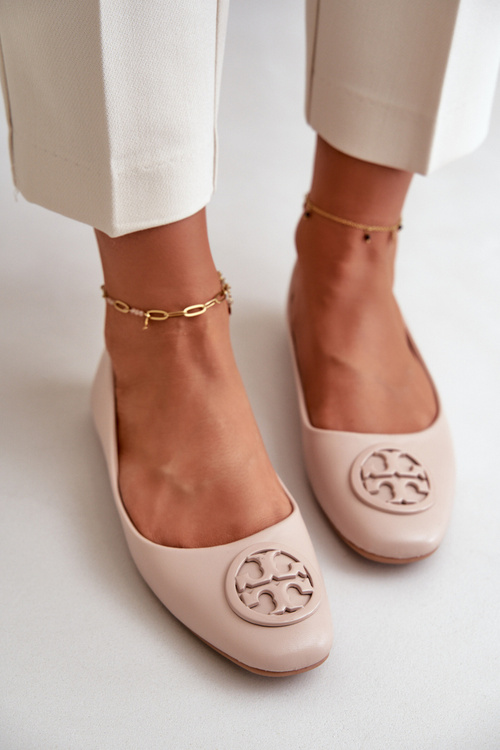 Dámské baleríny s ozdobou z ekokože béžové Rhodike