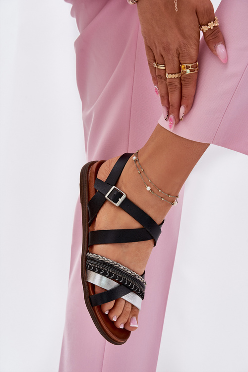 Dámské Ploché Sandály S Pásky Černé Sergio Leone SK087H