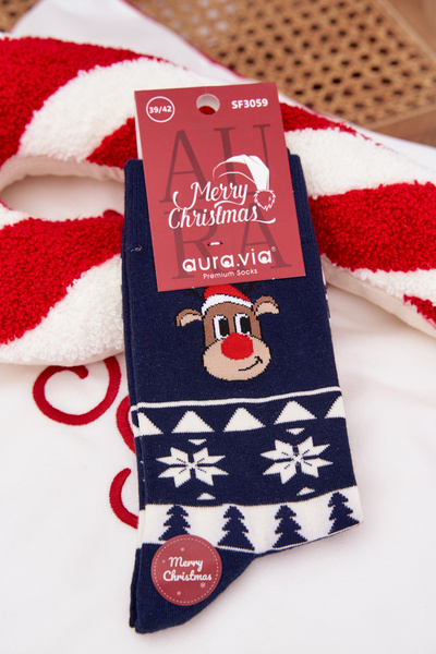 Pánske Vianočné Vzorované Ponožky S Jeleňom Námornícka Modrá
