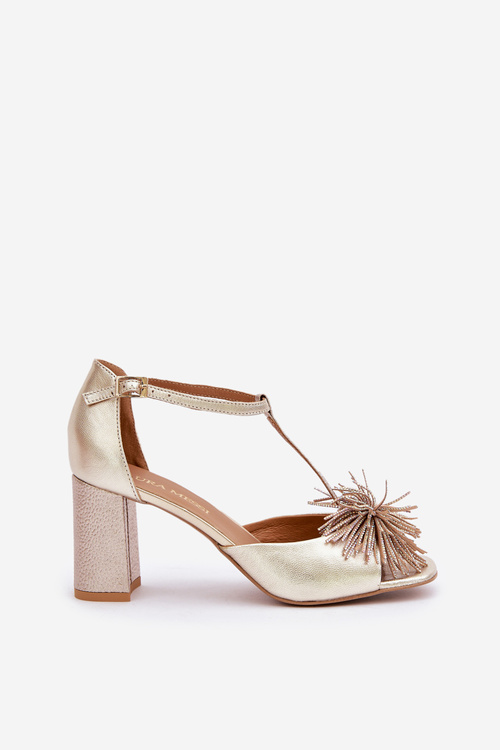 Kožené sandále na opätku s ozdobou Laura Messi 2758 Zlaté