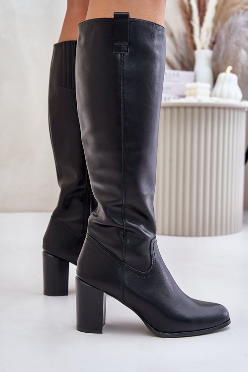 Kožené Zateplené Čižmy Na Podpätku Čierne Sergio Leone KZ230-S