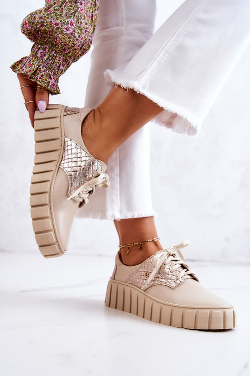 Kožené topánky na platforme hypnózy béžovej platformy