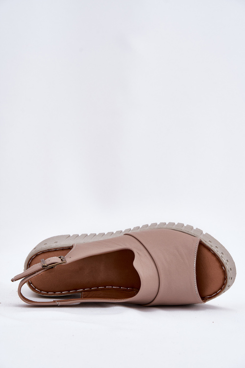 Dámské Sandály Z Přírodní Kůže Na Klínu Tmavě Béžové Artiker 54C0788