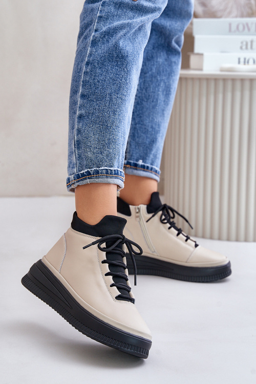 Lehká Kožená Sportovní Obuv Na Platformě Béžová Artiker 55C0554