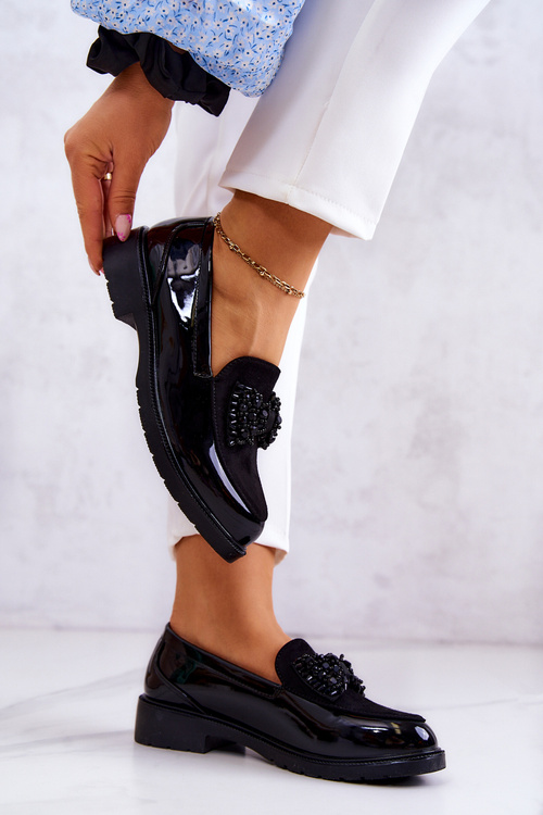 Elegantní Lakované Mokasíny Loafery Černé S.Barski HY51-318 Belize