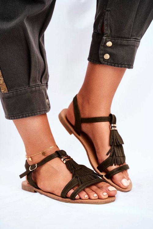 Dámske sandále byt semiš boho olivový lucy