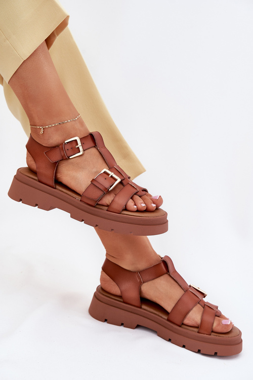 Eko Kožené Sandály Dámské S Přezkami Camel Mireza