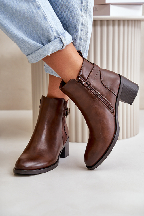 Dámské zateplené boty na podpatku s přezkou hnědé Nevillira