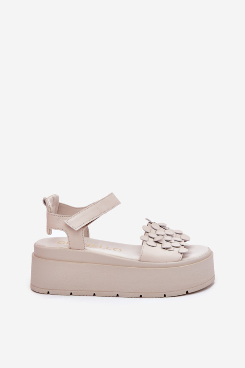 Dámske Kožené Sandále Na Platforme Béžové CheBello 4701