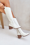 Kožené Čižmy Po Koleno Na Podpätku Biele Zazoo 3675
