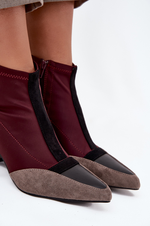 Dámské kotníkové boty na masivním podpatku na zip bordó Delvane