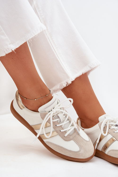 Nízké kožené sneakersy dámské bílo-zlaté Ismina