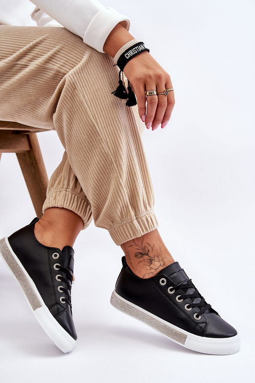 Nízke dámske tenisky s čiernymi a bielymi kamienkami Demira