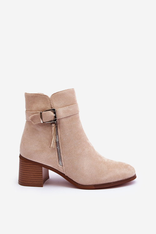 Kožené Boty Na Podpatku S Sponou Bežové Bronte