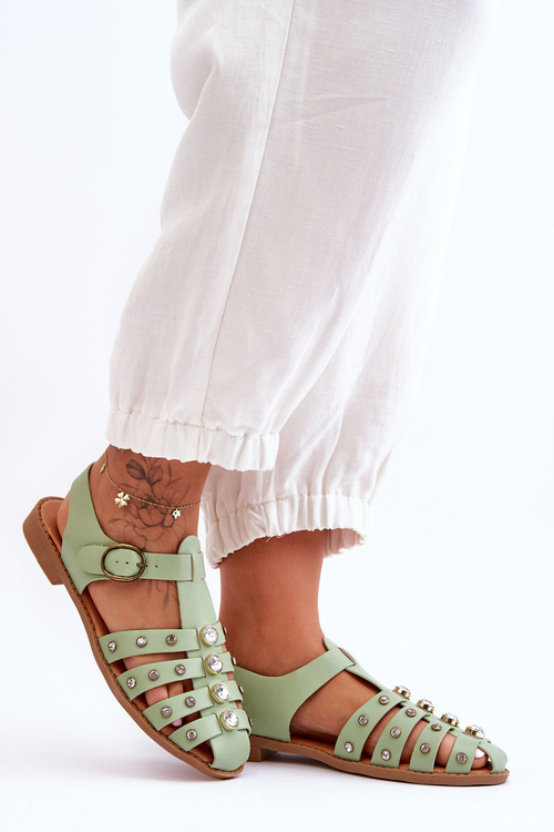 Dámské ploché sandály se zirkony Zelená Ascot