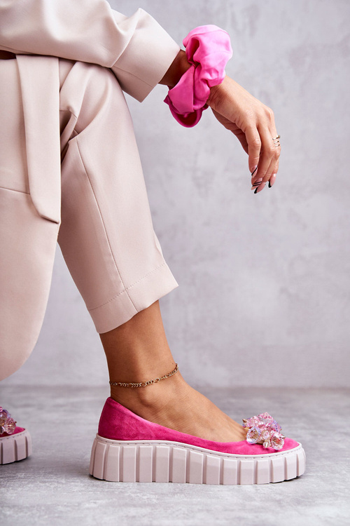 Suede Ballerinas na plošine s ozdobou Fuksia Ladette