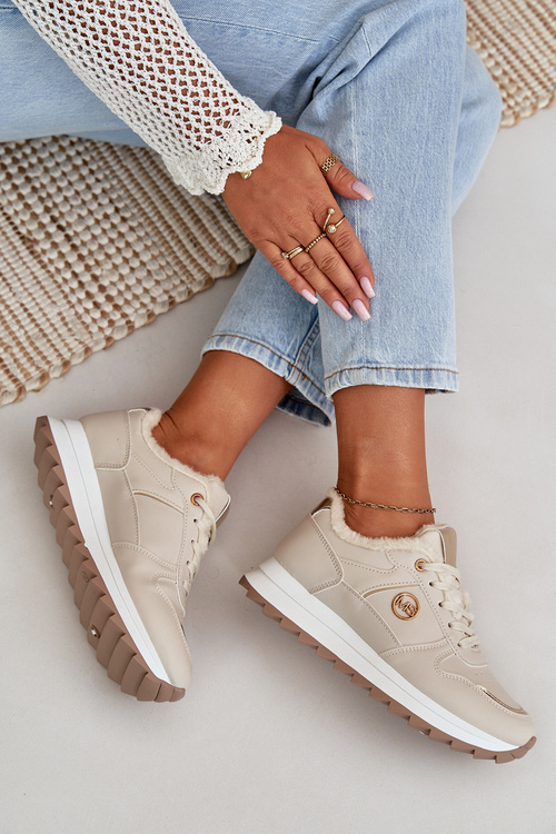 Dámske Športové Topánky Zateplené Kožušinou Na Platforme Svetlo Béžové Lerisas