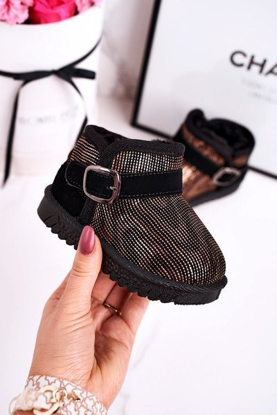 Dětské Boty Sněhule S Kožešinou Zlaté černé Dreamy