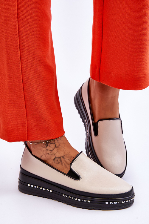 Vkĺzané kožené tenisky na platforme Madeline Beige Platform
