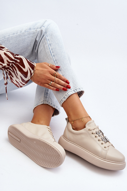 Dámske kožené tenisky s ozdobami béžové Dysuria