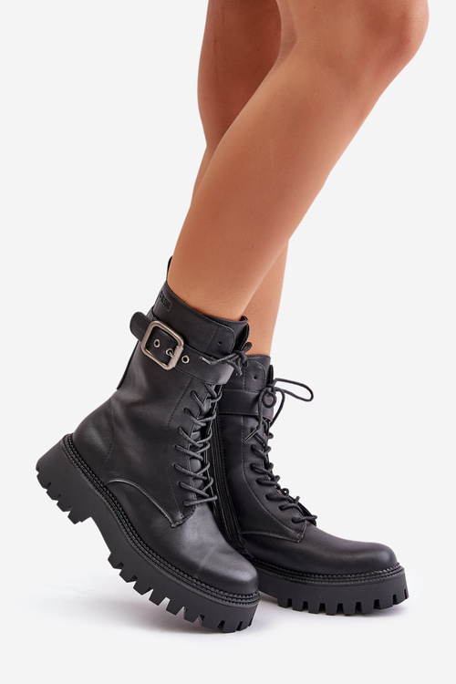 Zateplené boty worker s přezkou Big Star OO274137 Černé