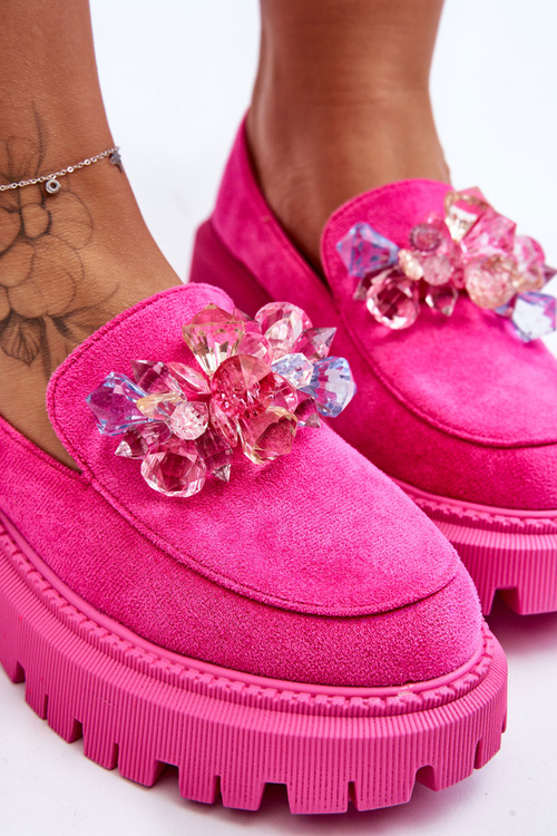 Dámske mokasíny s dekoratívnymi ružovými kryštálmi Avril