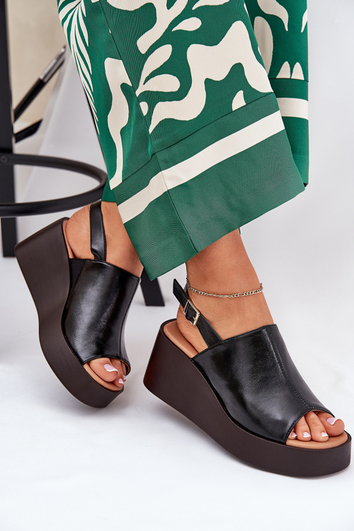 Dámské Sandály Z Eko Kůže Na Platformě A Klínu Černé Leaniria