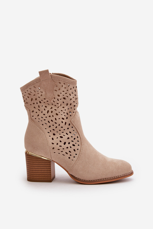 Průsvitné botky na podpatku z eko semiše zapínací na zip béžové Sevana