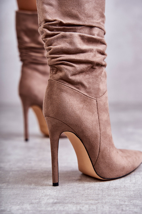 Dámské mačkané kozačky kozačky hnědé Laguna