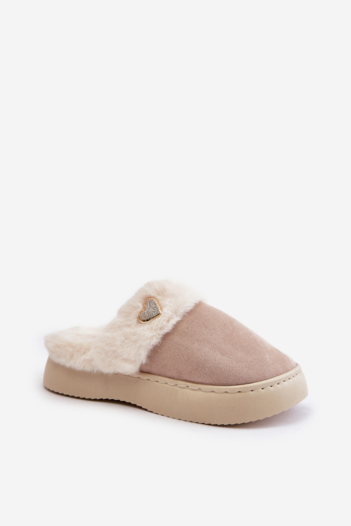 Dámske Papuče S Kožušinou A Ozdobným Srdcom Béžové Otielo