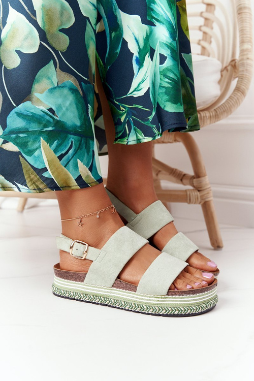 Semišové Sandály Na Platformě Zelené Olimpia