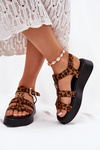 Dámske Sandále Na Platforme So Zlatým Detailom Leopard Fevire