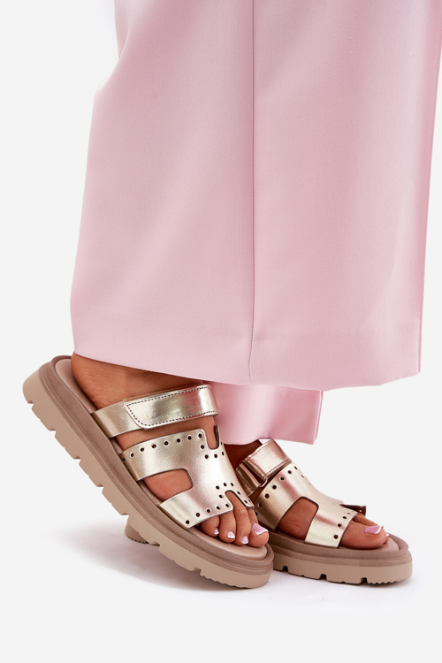 Dámske Sandále Z Prírodnej Kože Na Platforme Zazoo 40440 Zlaté